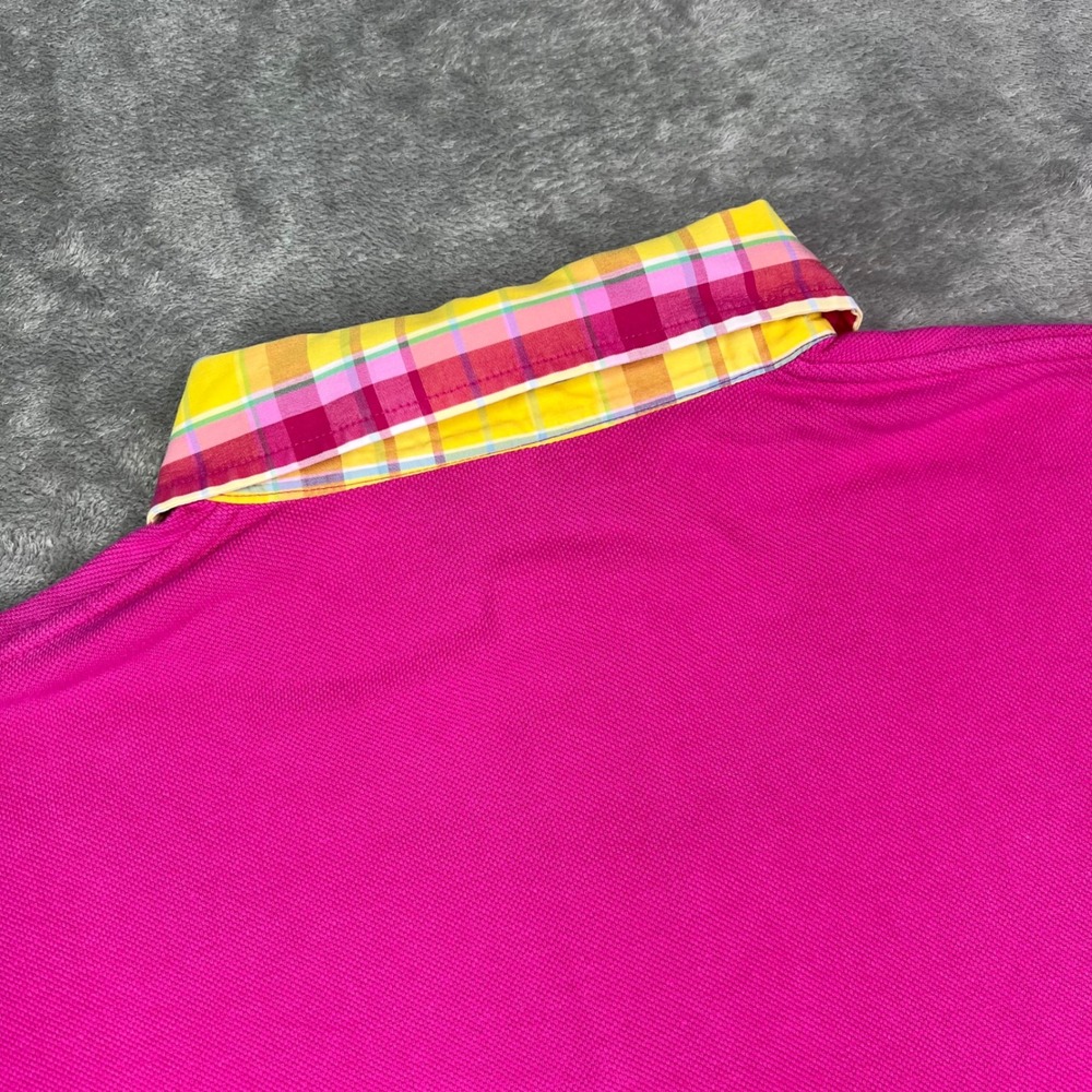 Etro Milano Polo Shirt Mens Large Pink Plaid Contrast Collar Pique Made in Italy - Picture 10 of 10